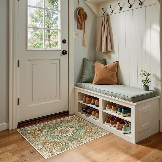RELEANY Washable Area Rug, Small 2'x3', Brick/Brown/Green | Non-Slip, Water - Image 5