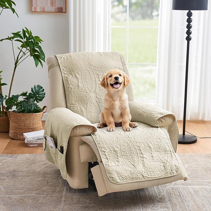 Camel Recliner TV Chair Covers, Quilted Décor Water-Repellent Medium Lazy Boy by Pamhaven