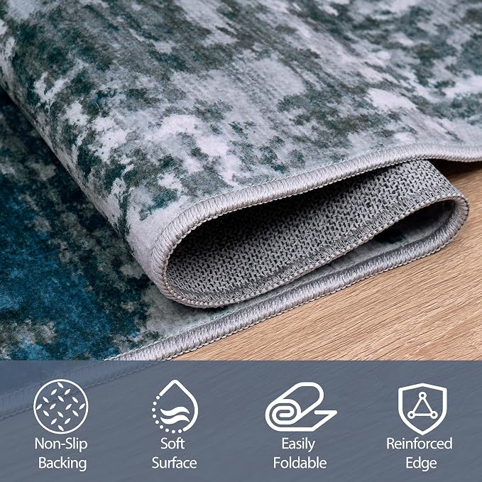 5x7 Area Rugs for Living Room Washable Bedroom Dining Room Navy Grey | Modern - Image 4