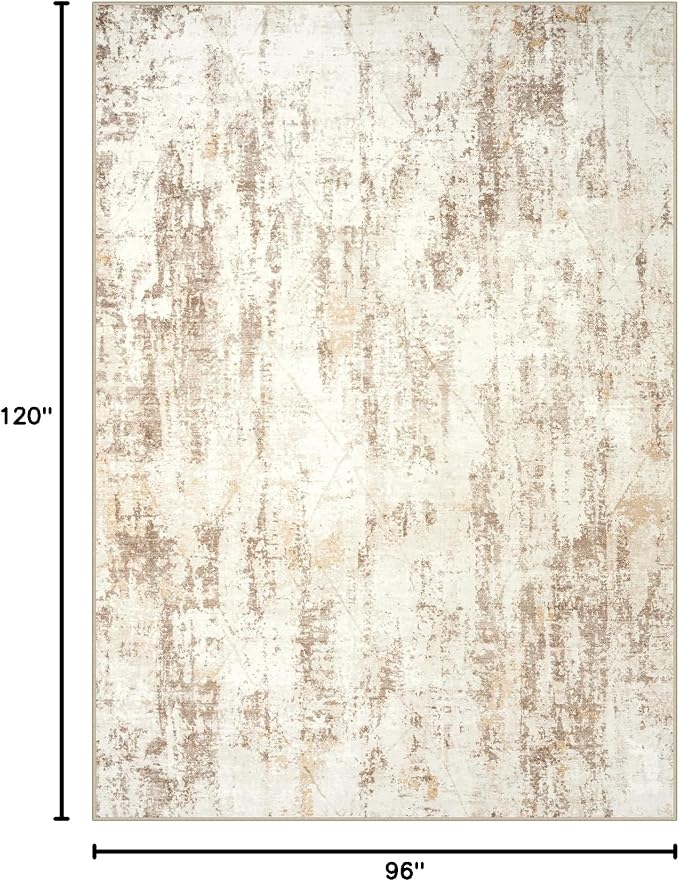8x10 Area Rugs for Living Room: Washable Abstract Beige Grey Badroom Carpet | - Image 2
