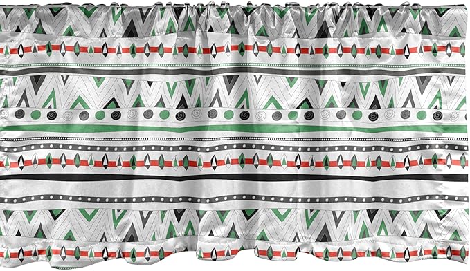 Ambesonne Tribal Window Valance Pack of 2, Style Traditional Aztec Pattern Old Fashioned Hippie Boho Influences, Rod Pocket Curtain Valances for Kitchen Bedroom, 42" X 12", Sea Green