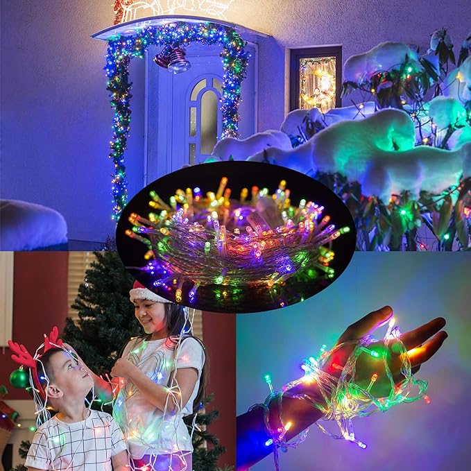 LJLNION 300 LED String Lights Outdoor Indoor, Extra Long 98.5FT Christmas Lights, 8 Lighting Modes, Plug in Waterproof Fairy Lights for Wedding Party Bedroom Decorations (Multicolor)