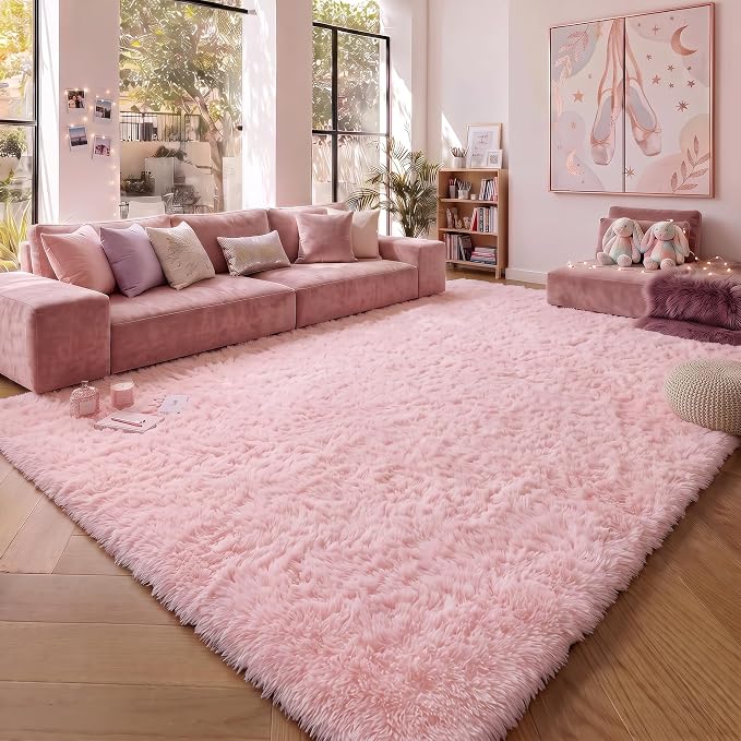 Pink Area Rugs for Living Room Girls Bedroom, 5x8 Fluffy Bedside Throw Rug - Image 2