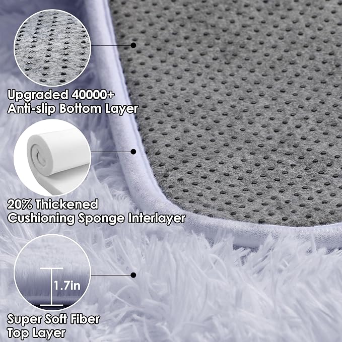 White Rugs for Bedroom, 3x5 Fluffy Shaggy Bedside Area Rug, Soft Plush Shag - Image 3