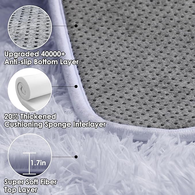 White Rugs for Living Room 5x8, Fluffy Shaggy Area Rug for Bedroom, Ultra Soft - Image 3