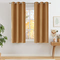 NICETOWN Short Faux Linen Gold Brown Blackout Curtains 63 inches Long for Kitchen - Privacy Panels for Living Room Bedroom, Modern Farmhouse Style Easy Care Grommet Top, 2 Panels, W42 by L63