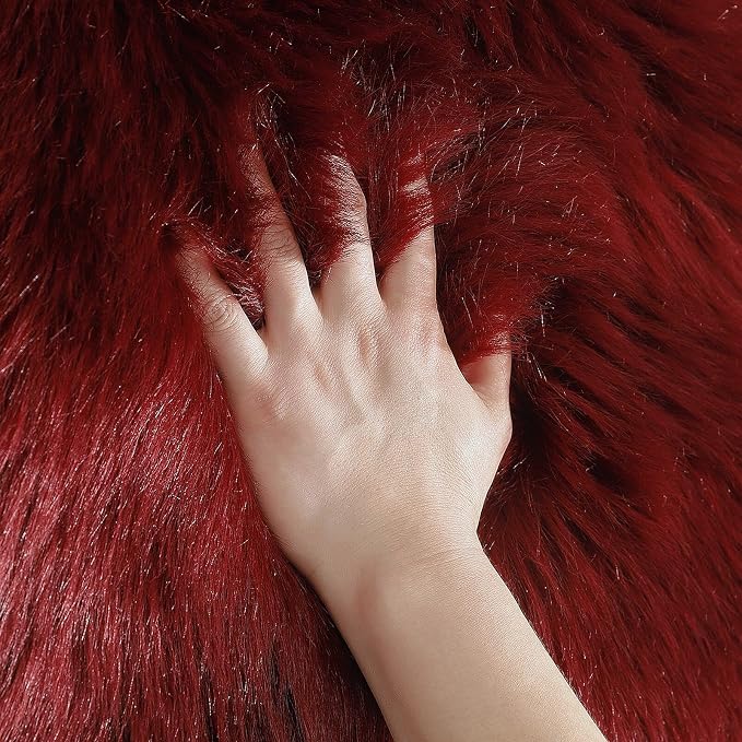 linmopm Faux Fur Rug Sheepskin Shag Fluffy Fuzzy Red 5x7 ft Rugs - Image 3