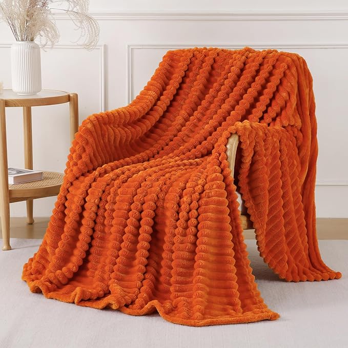 Orange Throw Blanket for Couch Sofa 60x80 inches Striped Design | Fleece by Unknown