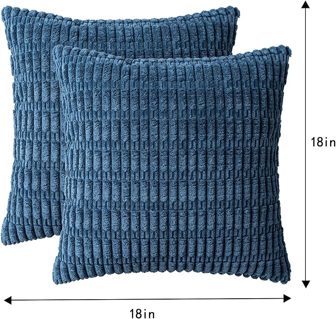 Aegero Pack of 2 Corduroy Decorative Throw Pillow Covers 18x18 Inch, Teal | - Image 7