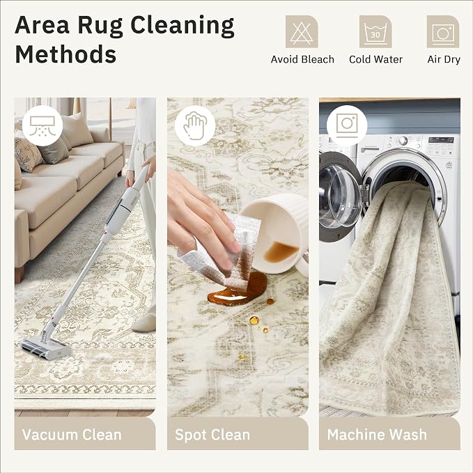 Soalmost 8x12 Area Rugs Large Washable Living Room Rug Non-Slip Beige/Brown | - Image 9