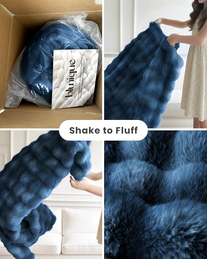Ultra Soft Cozy Faux Fur Throw Blanket, Fuzzy Plush Thick Bubble Blanket - Image 8