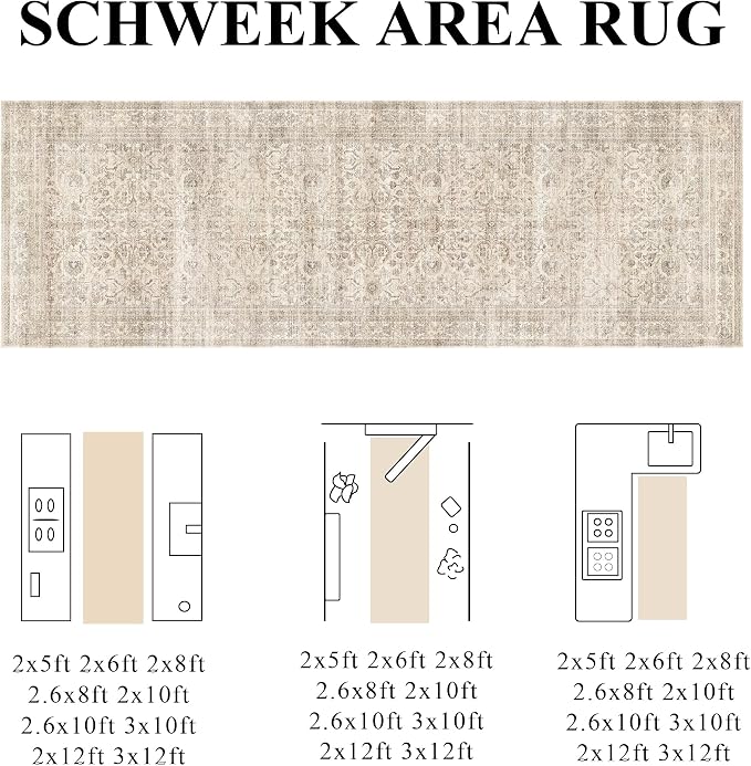 Schweek 2.6x10 Kitchen Runner Rug Washable Non Slip Hallway Runners Beige | - Image 2