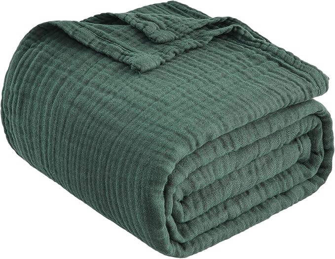 EMME Muslin Blankets for Adults Forest Green Small Blanket 40" x 50" | Throw - Image 4