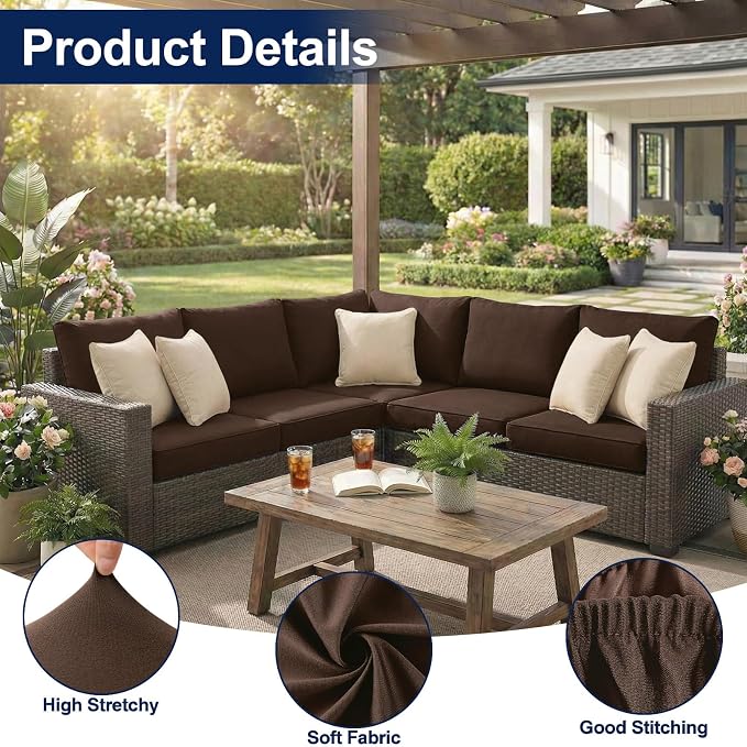 Smiry Waterproof Patio Cushion Covers, Stretch Outdoor Furniture Covers | Couch - Image 5