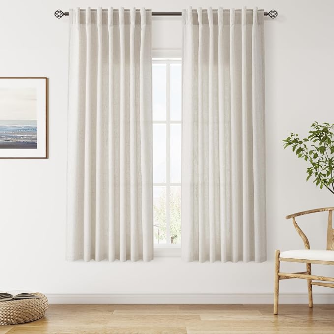Pearl White Linen Curtains 63 Inch Length by Nanspring