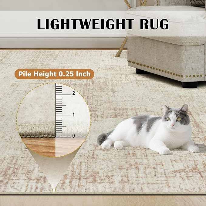 10x12 Area Rug for Living Room Bedroom: Non-Slip Modern Beige White | Machine - Image 7