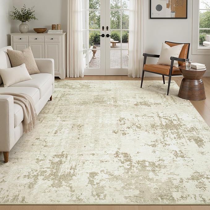 Rugflix 8x10 Area Rugs for Living Room, Washable Linen Beige Large Rug | - Image 9