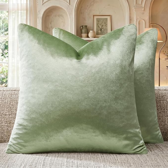 GIGIZAZA Sage Green Velvet Throw Pillow Covers 18x18 Pack of 2 | Decorative by GIGIZAZAFocusingonhomedecoration