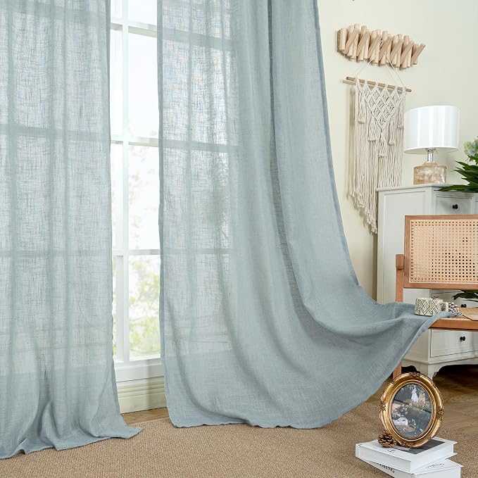 80 inch Linen Living Room Curtains, Light Filtering Drapes 2 Panels | Faux - Image 9