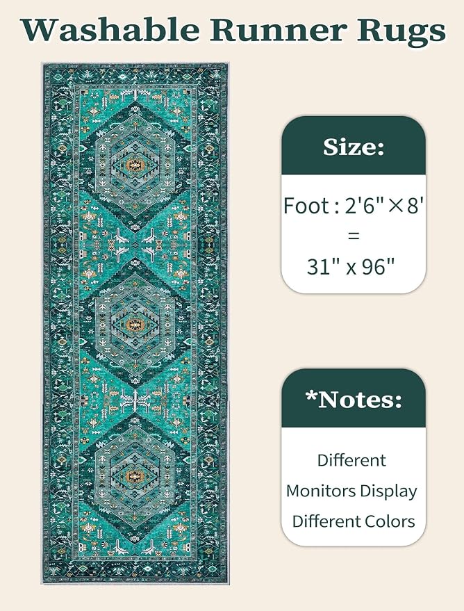 SERISSA 2'6"x8' Washable Non Slip Boho Runner Rug - Image 6