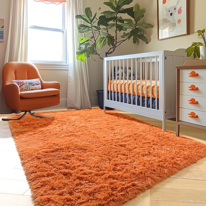 Amdrebio Burnt Orange Fall Fuzzy Shag Area Rug 5x7 - Image 7