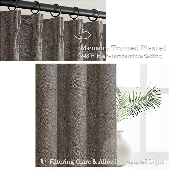 Memory Trained Pinch Pleated Flax Linen 102 Inch Extra Long Curtains - Image 4