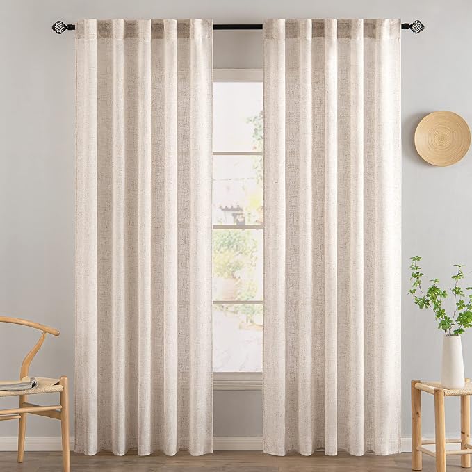 MIULEE Natural White Linen Curtains 52x78 Inch Length 2 Panels - Image 2
