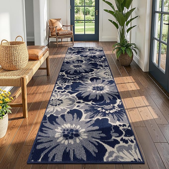 Findosom Hallway Runner Rug 2x8, Non Slip High-Low Textured Floral Washable by Findosom