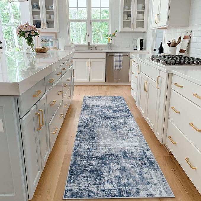 Aelenmu Runner Rugs for Hallways Kitchen Non Slip Washable 2.6x8 Blue Grey | - Image 2