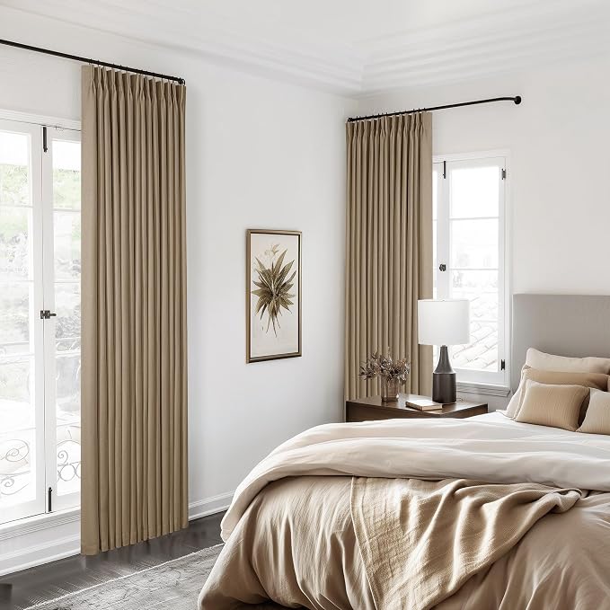 Light Brown Blackout Linen Curtains 108 Inches Long Pinch Pleated | Black Out - Image 7