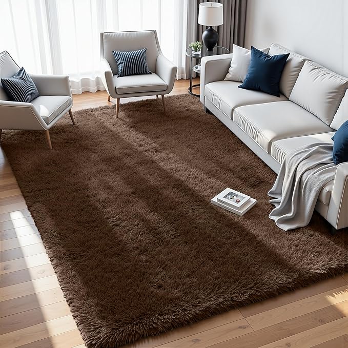 6x9 Fluffy Shag Area Rugs for Living Room Bedroom: Soft Plush Carpet Brown | - Image 3