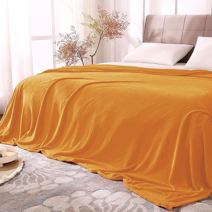 BEDELITE Fleece Blanket Soft Fall Queen Bed Blanket Burnt Orange 90"x90" | by BEDELITE