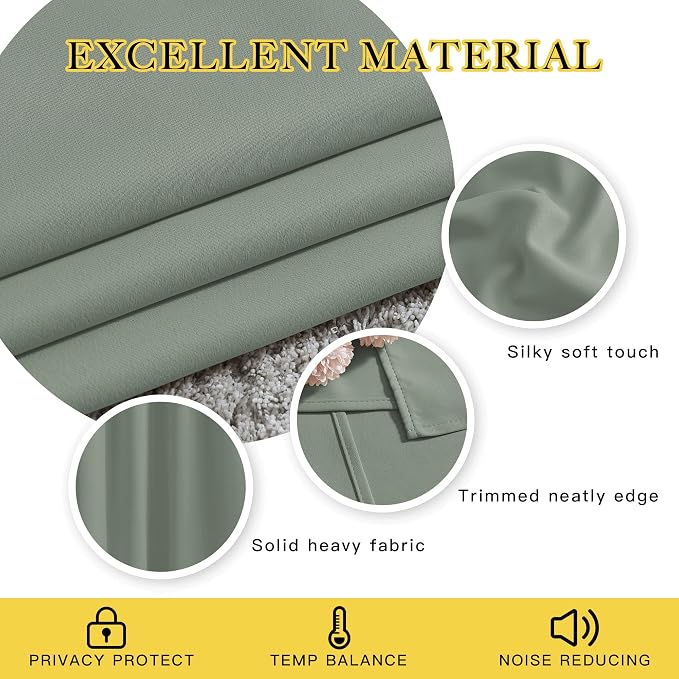 NICETOWN Sage Green Room Darkening 102 inch Curtains, Grommet Thermal Curtains - Image 4
