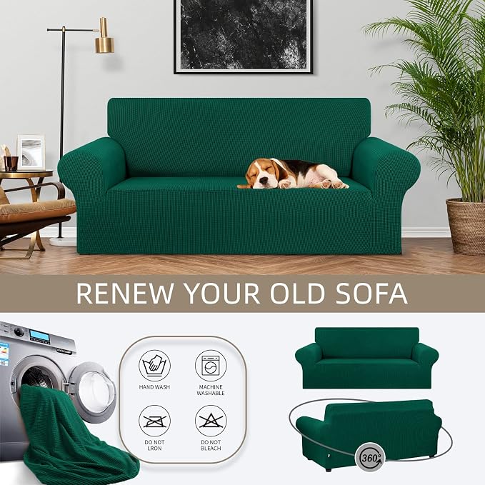 Stretch Loveseat Couch Cover, 2 Cushion Couch Slipcover, Hunter | 1-Piece - Image 3