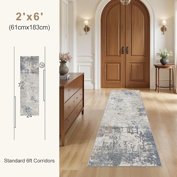 UERMEI 2x6 Washable Runner Rug for Hallway, Non Slip Low Pile Kitchen Carpet - Image 7