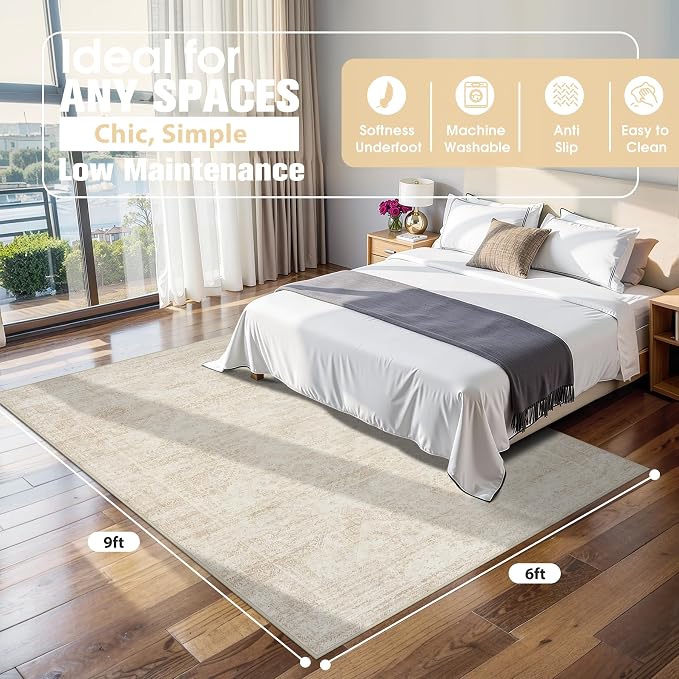 Aelenmu 6x9 Area Rugs for Living Room Washable Bedroom Dining Room Beige | - Image 2