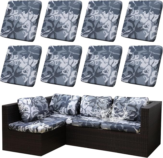 8Pcs Outdoor Cushion Covers, Elastic Patio Cushion Covers | Washable, by dreahoteztil