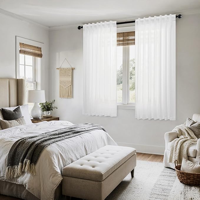 MIULEE White Linen Curtains Short 60 Inch Long 2 Panels - Image 6
