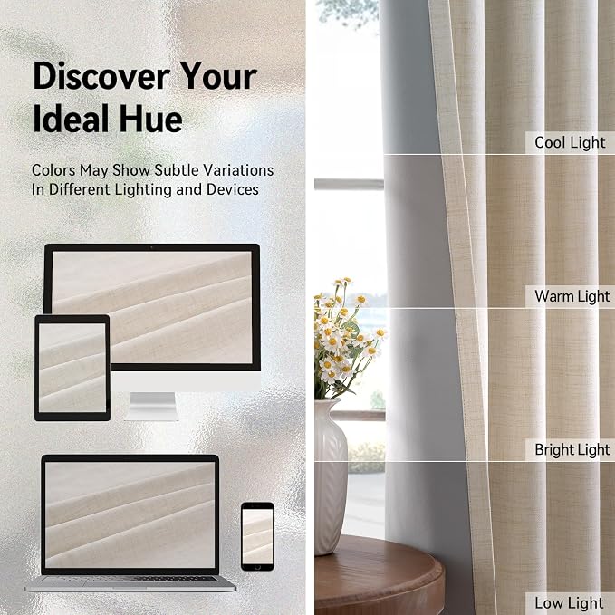 100% Blackout Linen Textured Curtains 72 Inch Long, Butter Cream | 100% - Image 7