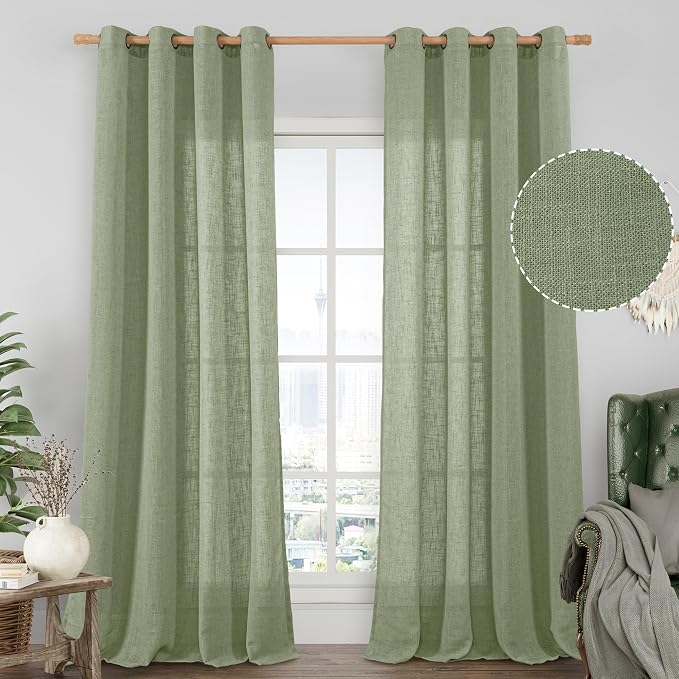 Living Room Linen Curtains 90 Inch by LAMIT