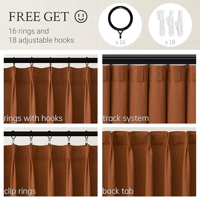 Topfinel Pinch Pleated Curtains 90 Inches Long 2 Panels Set, Rust Colored Semi - Image 2