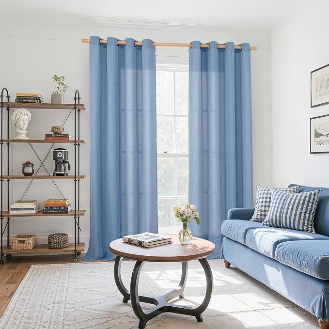 YoungsTex Denim Blue Linen Curtains 90 Inch Length - Image 2