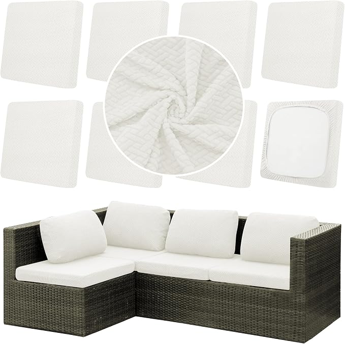 8Pcs Outdoor Cushion Covers, Elastic Patio Cushion Covers | Washable, by dreahoteztil