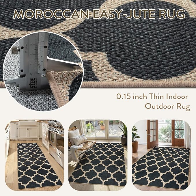 Lahome Moroccan 3x5 Outdoor Rug, Easy Jute Black Washable Rug - Image 3