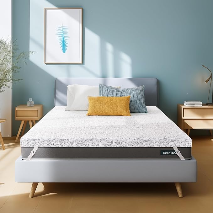 Subrtex Mattress Topper Cover Full Size 4 Inch (Only Cover) Mattress Topper Protector Bedding Removable Encasement with Zipper Closure
