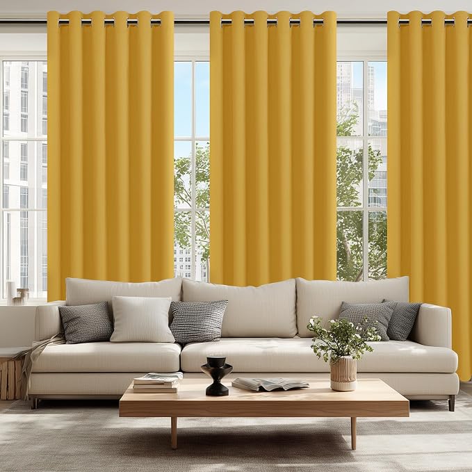 Blackout Curtains for Bedroom, 70 x 84 Inch Mustard Yellow 2 Panels | Thermal - Image 6
