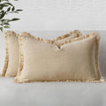 MIULEE Boho Linen Fringe Decorative Lumbar Throw Pillow Covers Beige 12x20 | by MIULEE