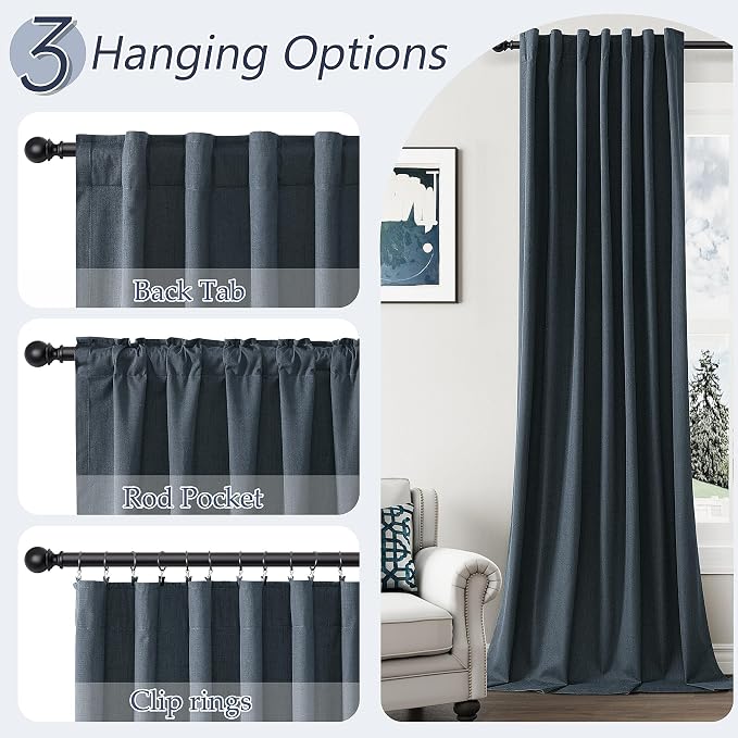 100% Blackout Linen Curtains 96 Inch Length 2 Panels Set - Image 6