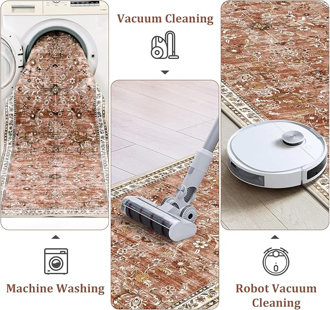 Yamaziot 2x6 Washable Hallway Runner Rug Non Slip Floral Carpet, Brick-red | - Image 4