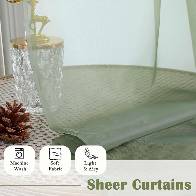 Sage Green Sheer Curtains 63 Inch Length 2 Pcs, Dual Rod Pockets Light - Image 5